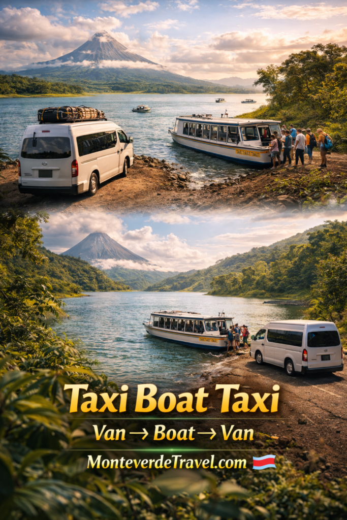 Taxi Boat Taxi Lake Arenal transportation between Monteverde and La Fortuna scenic boat transfer